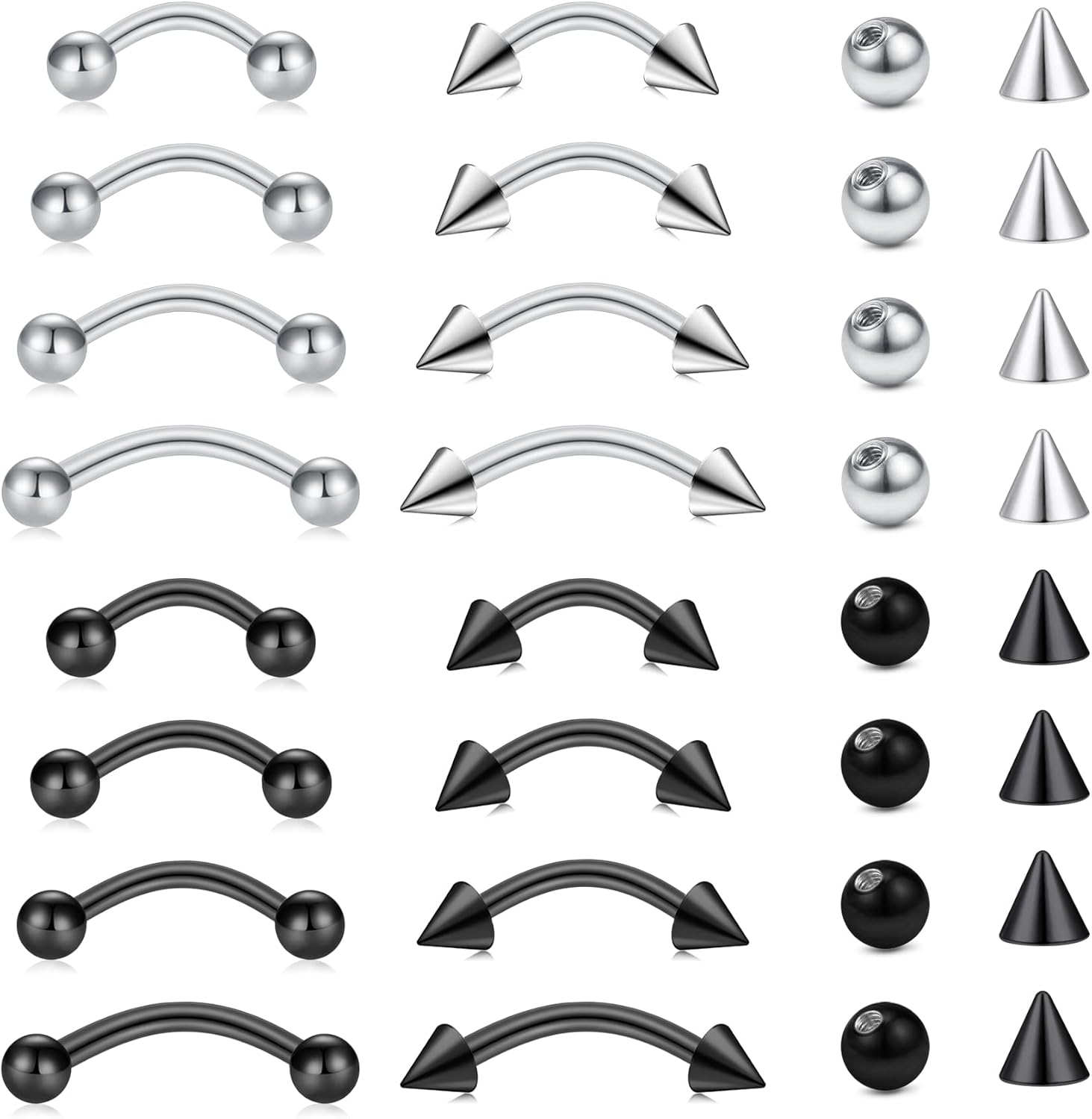 Eyebrow Curved Barbell - 32pc/set Surgical Steel Curved Barbell Tiny