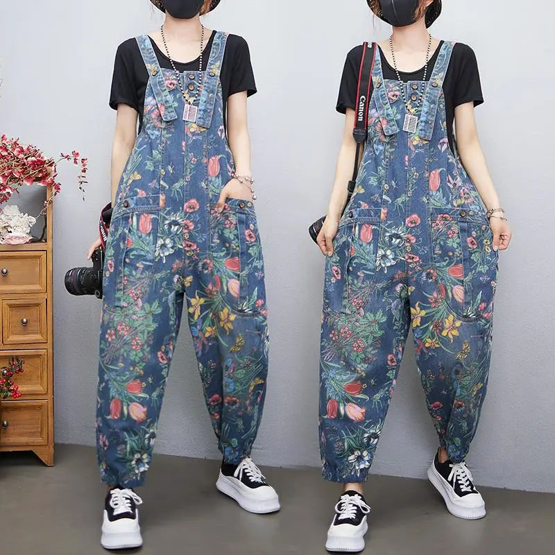 Body Jewelry Plus - New Printed Denim Overalls Women's Spring