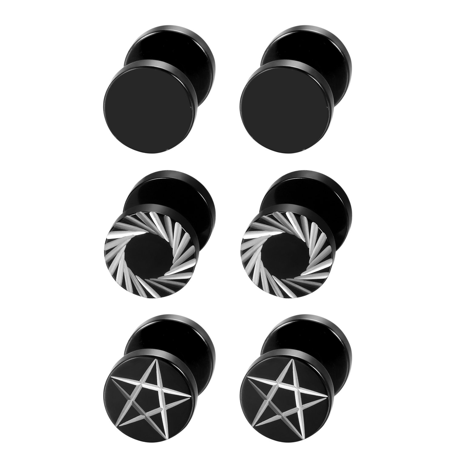 Body Jewelry Tunnels - 2Pcs/6Pcs Black Stainless Steel Mens Womens