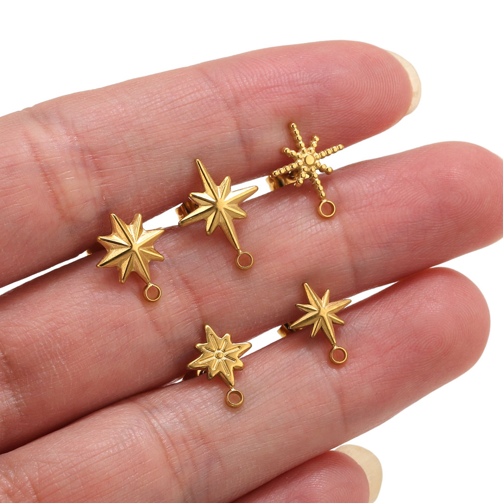 Body Jewelry Gold - 6pcs Stainless Steel Star Earrings Studs