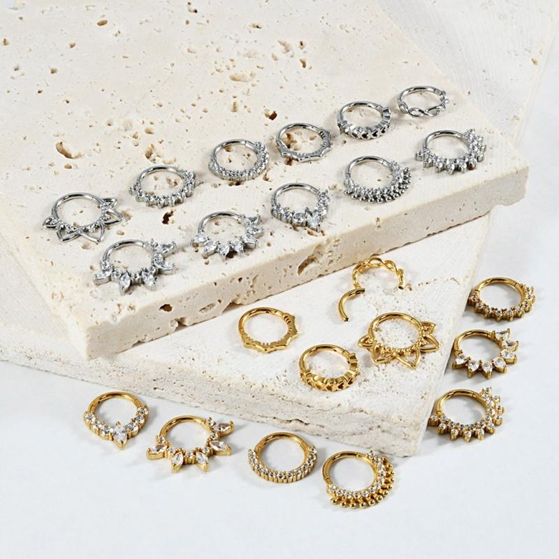 Body Jewelry Ear Piercing - 31BB Stylish Crystal Septum Ring Stainless