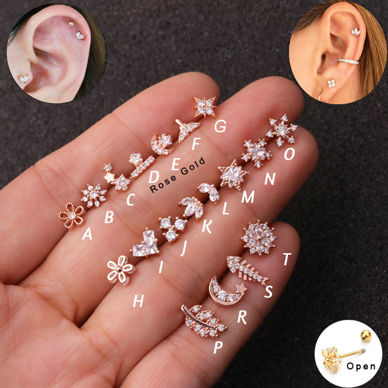 Body Jewelry Tunnels - 1Piece 20g Rose gold Cz Cartilage