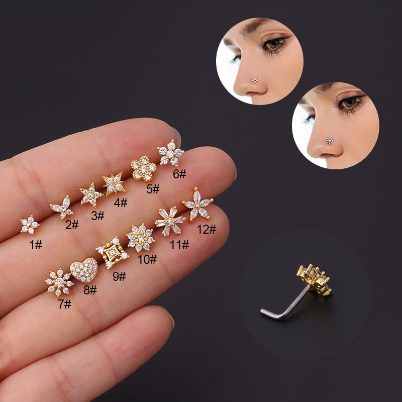 1Pc L Shaped Nose Studs Stainl - Body Jewelry Indian ulasan dan harga