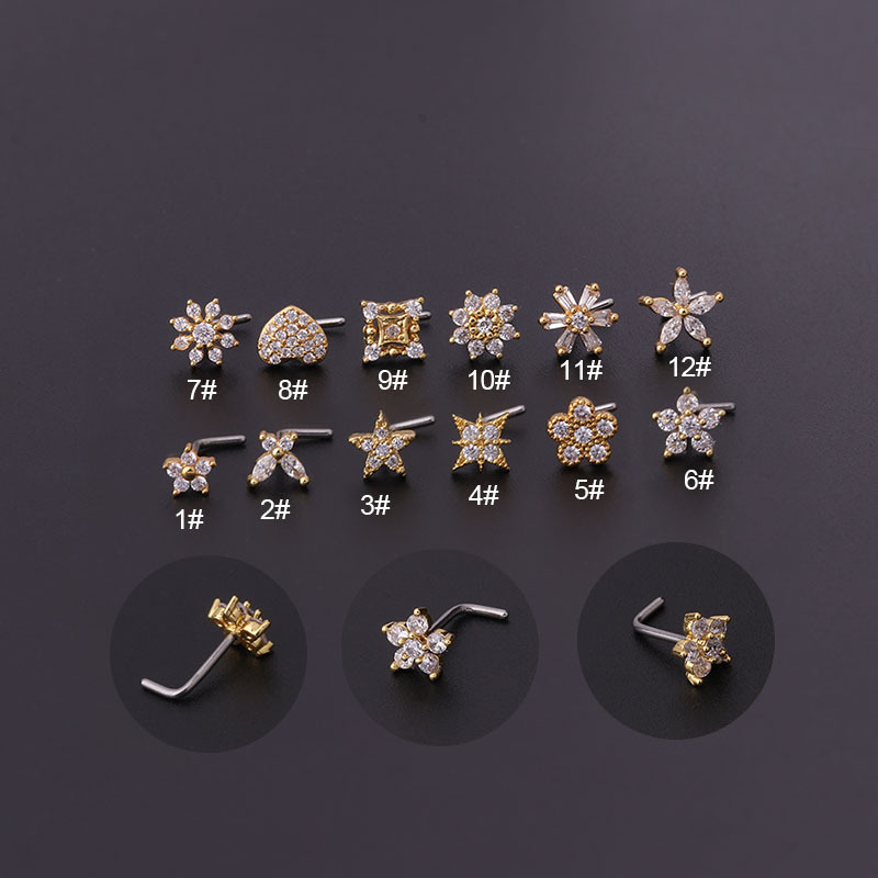 1Pc L Shaped Nose Studs Stainl - Body Jewelry Indian ulasan dan harga