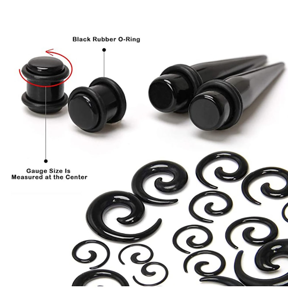1 Set Ear Taper Kit Black Ear  - Body Jewelry Tunnels ulasan dan harga