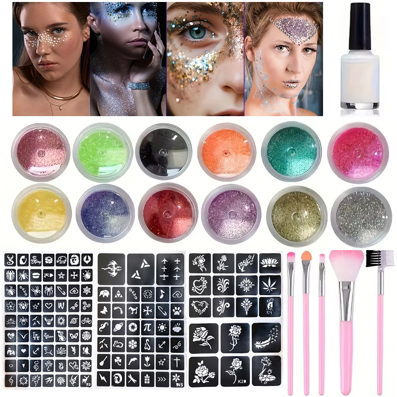 12 Colors of Glitter DIY Flash - Body Jewelry Glue ulasan dan harga