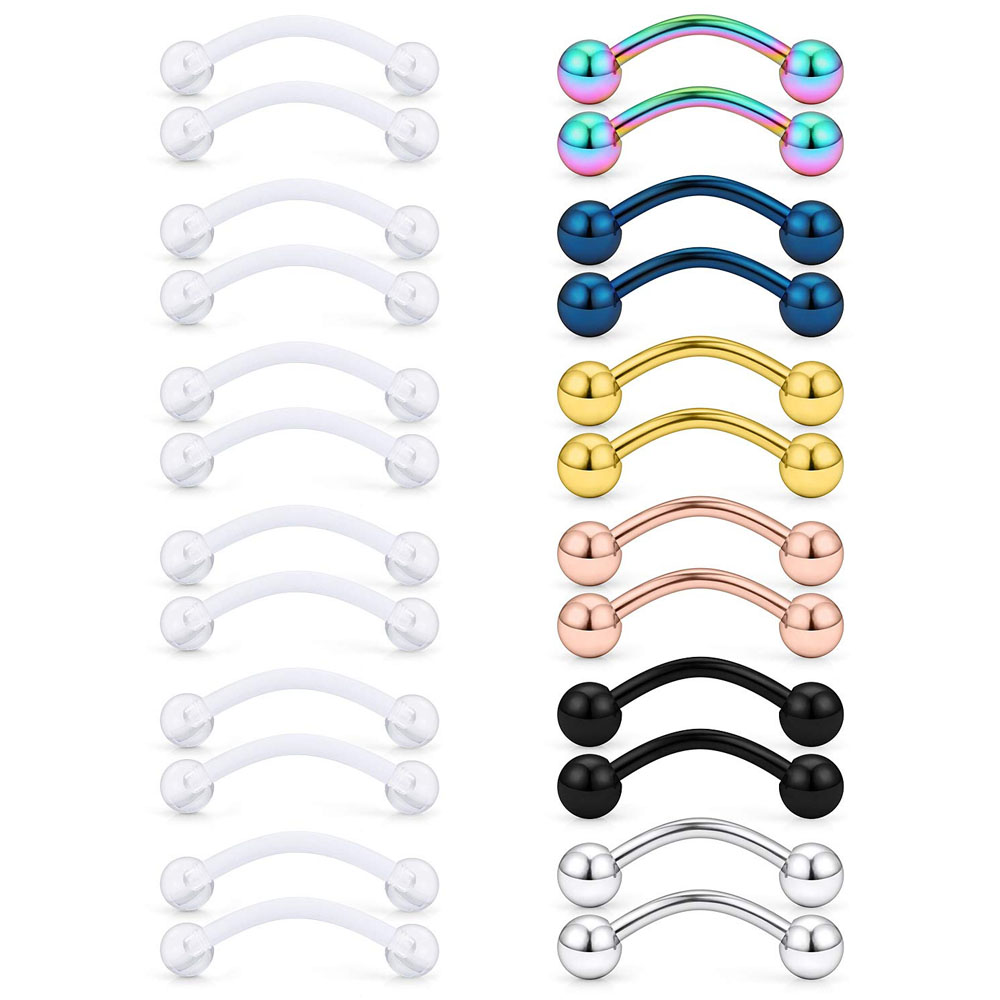 16G Clear Acrylic Bioflex Stai - Eyebrow Curved Barbell ulasan dan harga