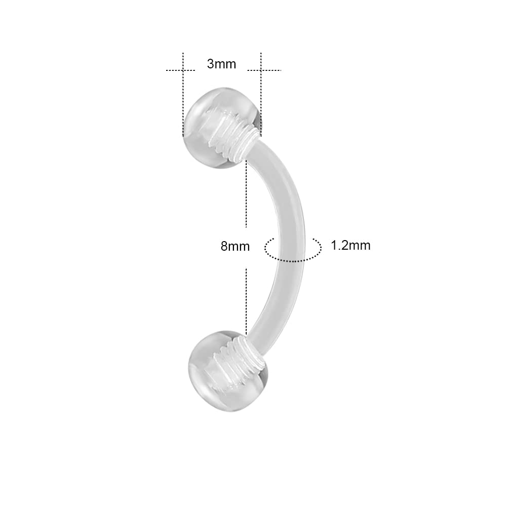 16G Clear Acrylic Bioflex Stai - Eyebrow Curved Barbell ulasan dan harga