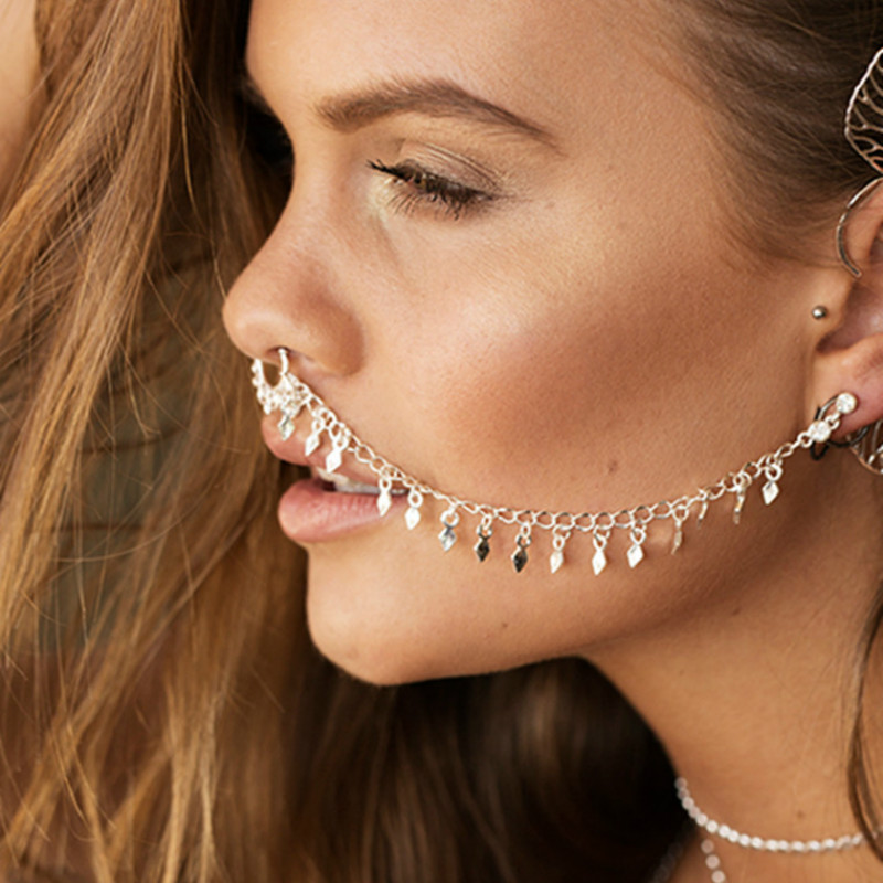 Nose Ring Chain, Hanging Disc  - Body Jewelry Indian ulasan dan harga