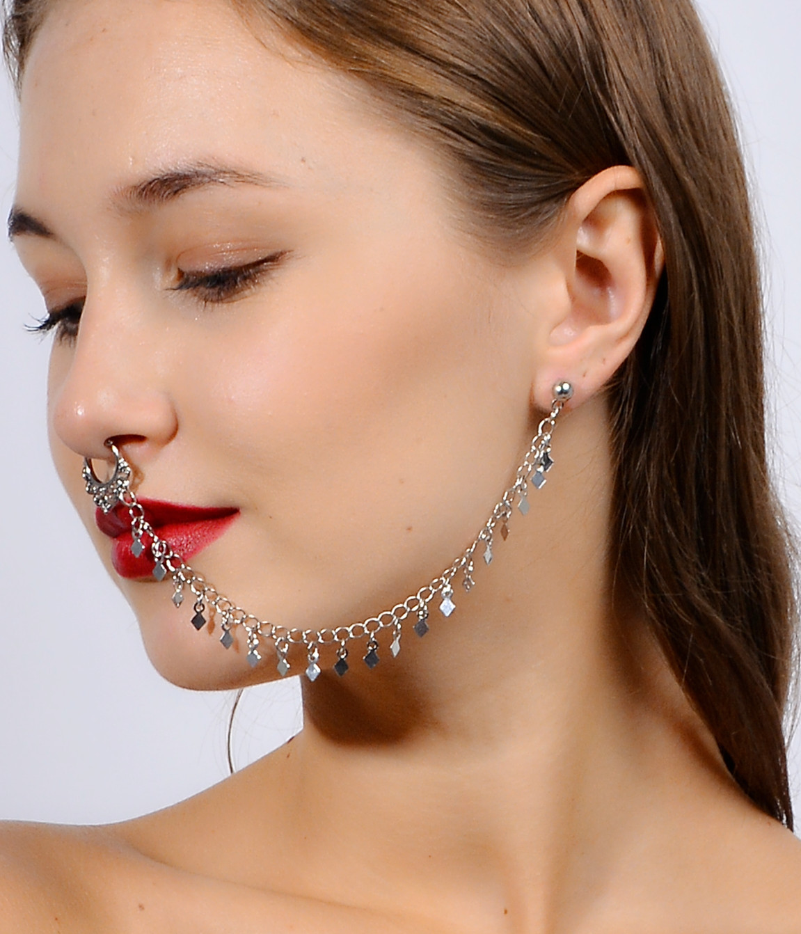 Nose Ring Chain, Hanging Disc  - Body Jewelry Indian ulasan dan harga