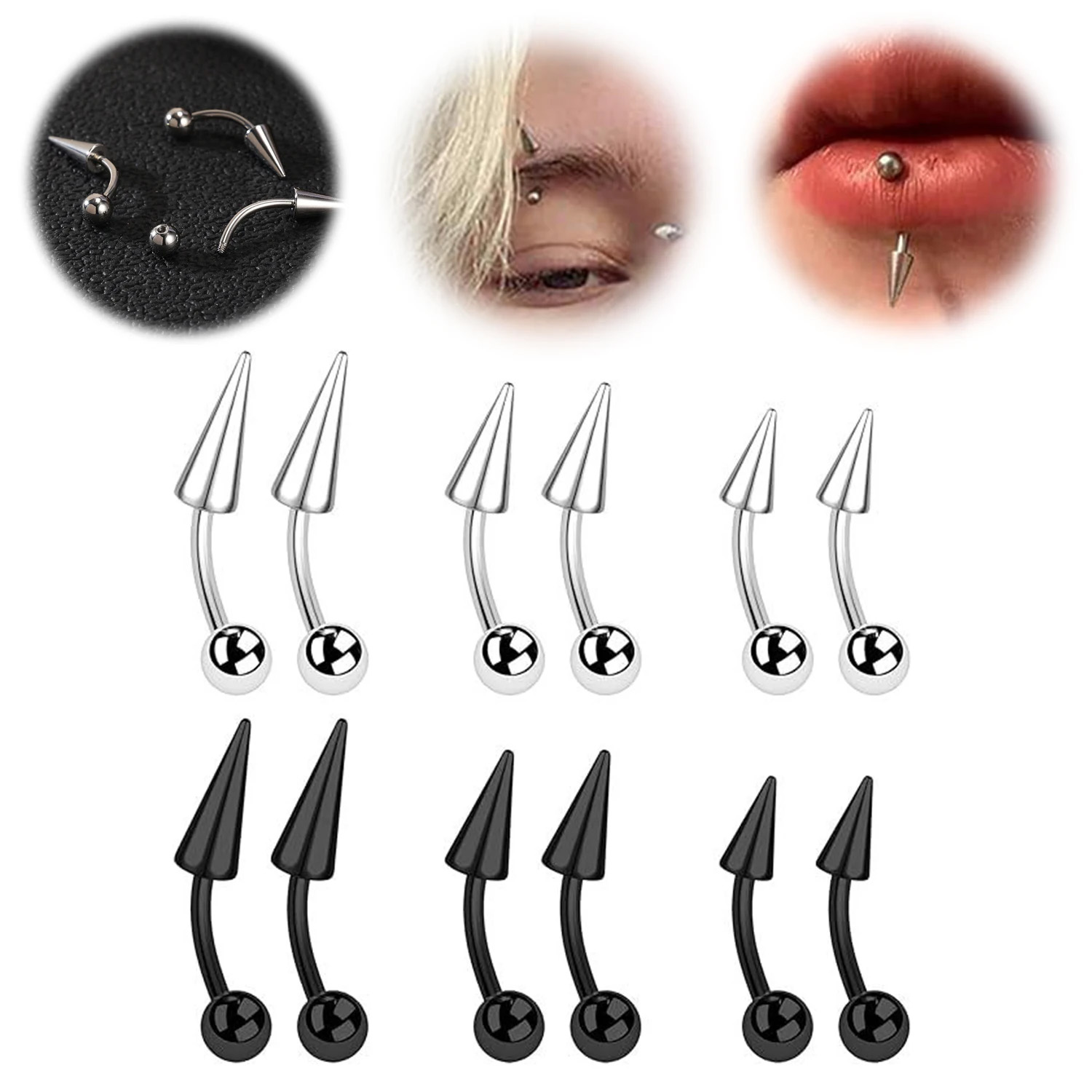 1PC 16G Long Spike Bridge Stai - Eyebrow Curved Barbell ulasan dan harga