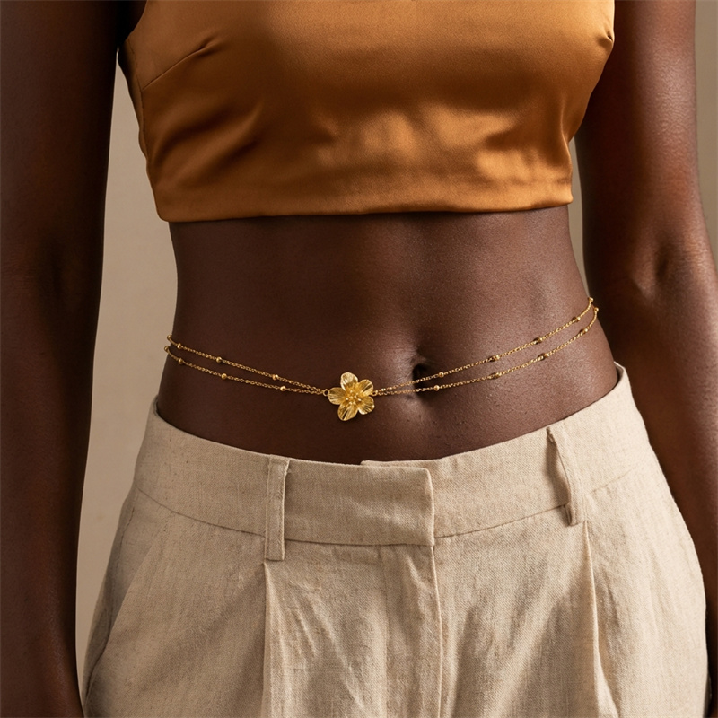Simple Double Layers Belly Cha - Body Jewelry Gold ulasan dan harga