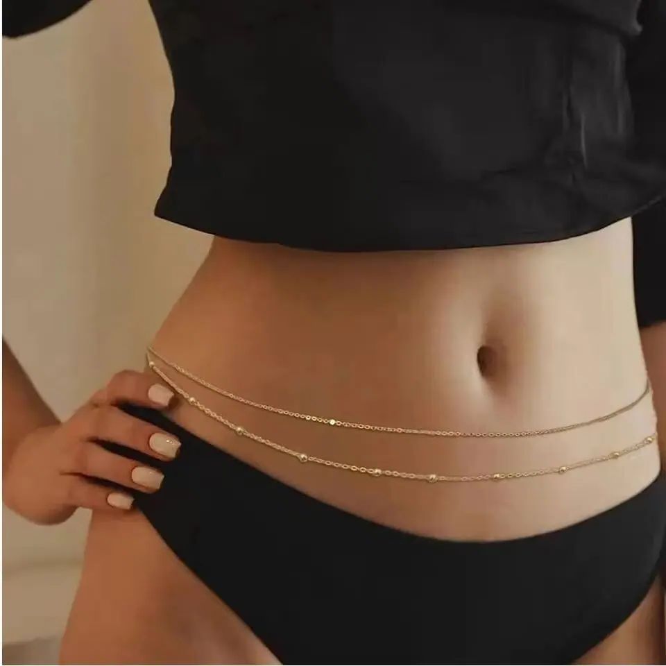 HipHop Double Layers Belly Cha - Body Jewelry Gold ulasan dan harga